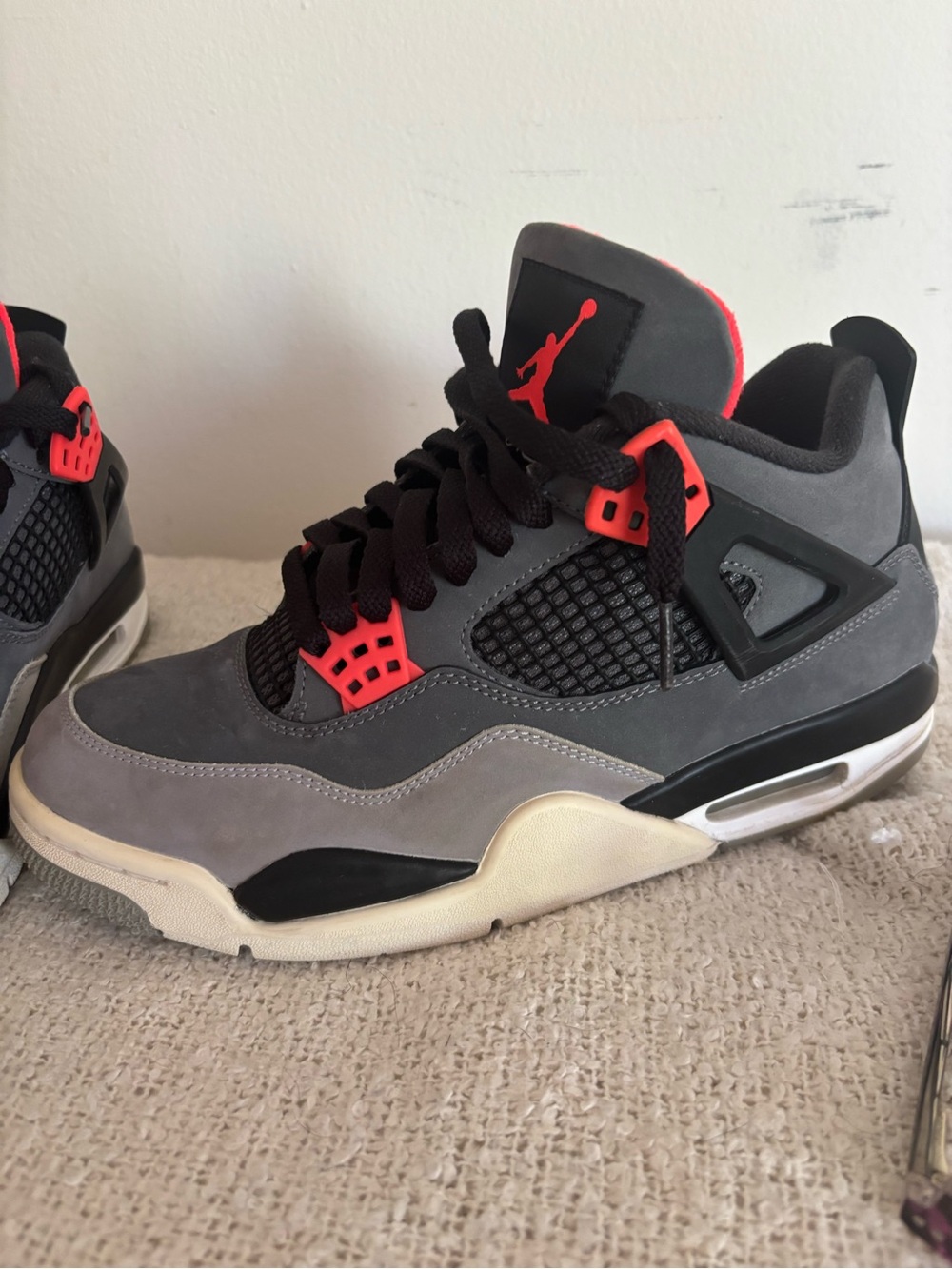 Jordan Retro Sneakers - Grey with Black and Red Accents - Picture 5 of 10
